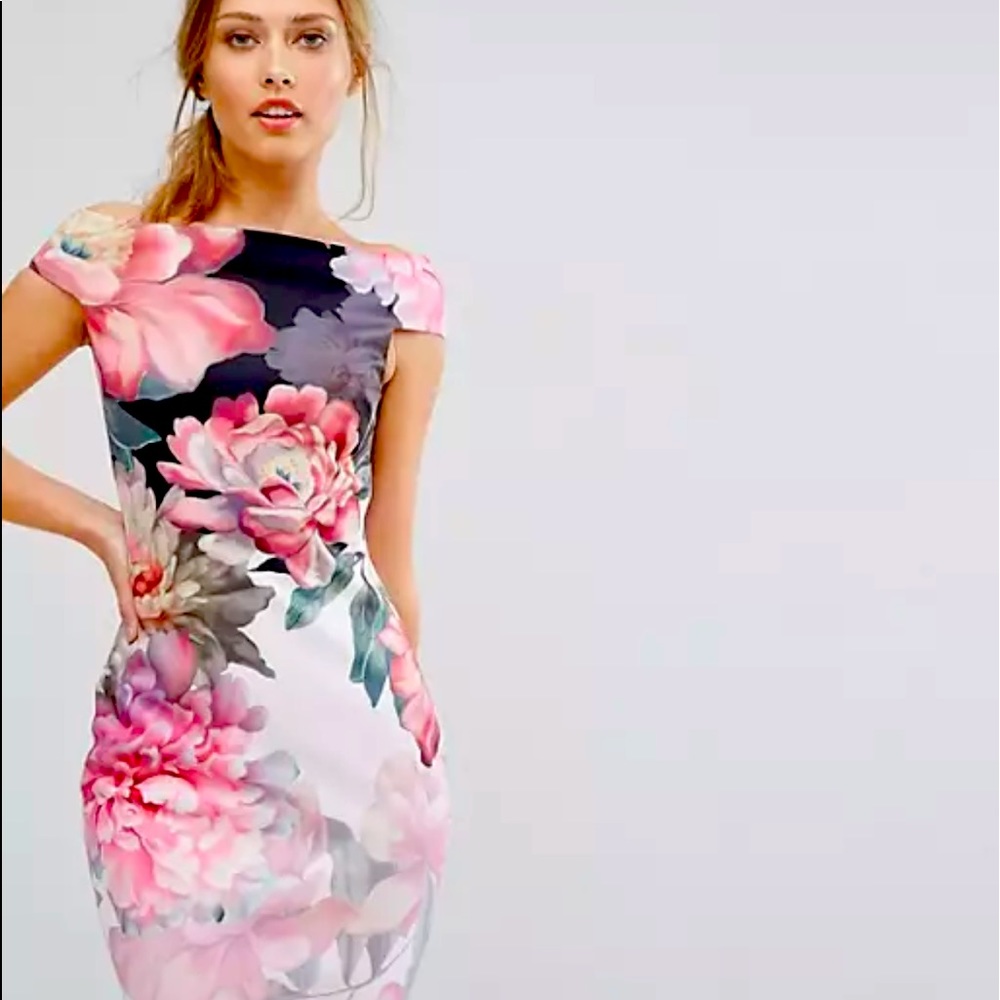 NWOT’s TED BAKER BARDOT STYLE PAINTED POSEY DRESS NEVER WORN - Picture 9 of 12
